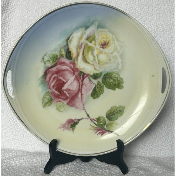 CT Altwasser Silesia Serving Plate Carl Tielsch c1909-1934 Pink And Yellow Rose - Picture 1 of 15